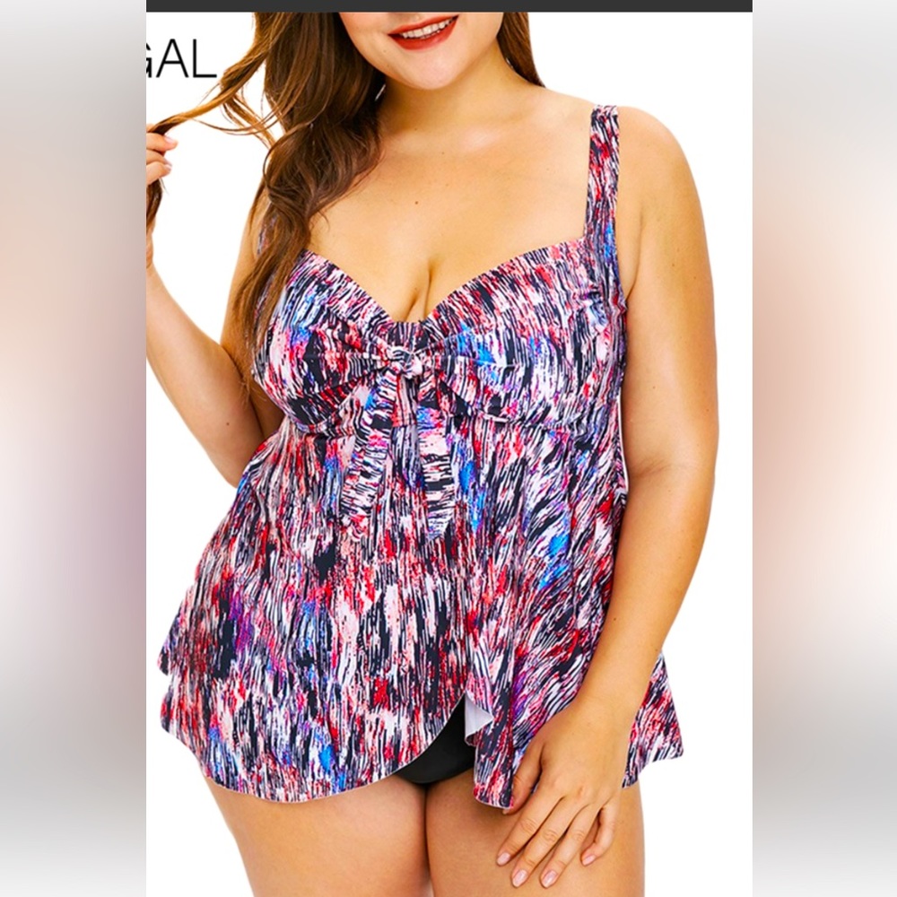 ROSEGAL TANKINI SEIM TOP ASYMMETRIC PRINT PADDED BRAS ADJUSTABLE STRAPS SIZE XXL
